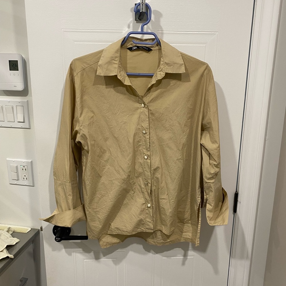 Zara Men's Tan Casual Button Down Shirt